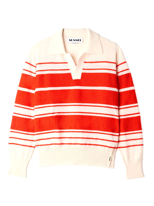 SUNNEI-STRIPED KNIT LS POLO-