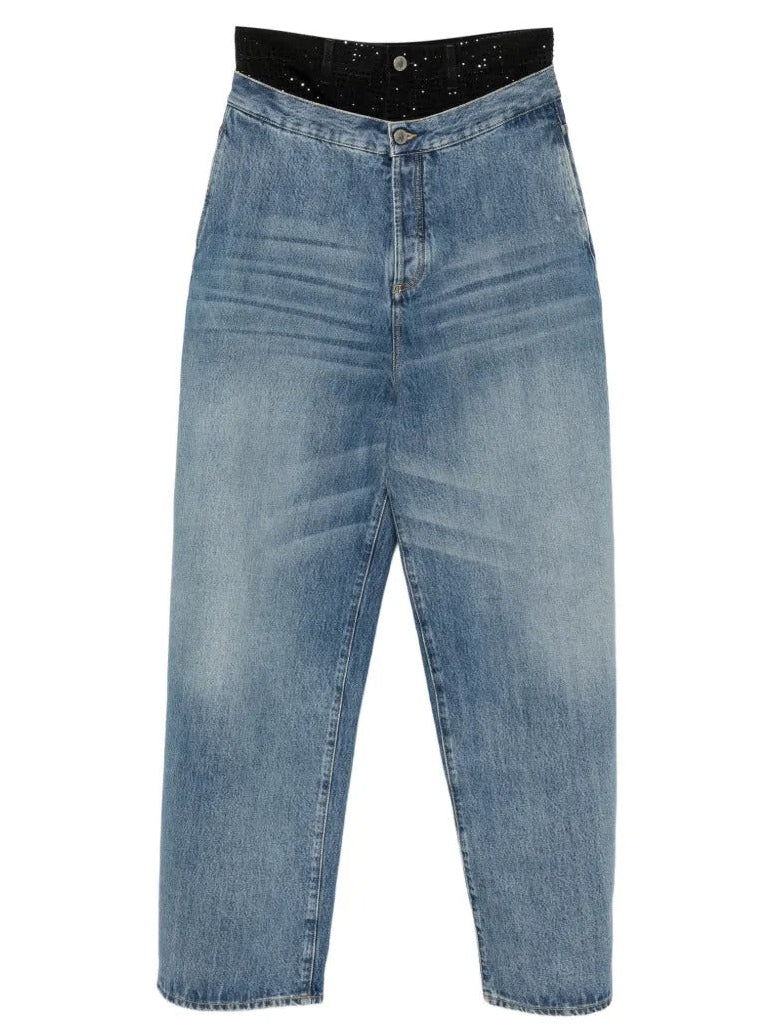 THE ATTICO-layered jeans and crystal embellishments-
