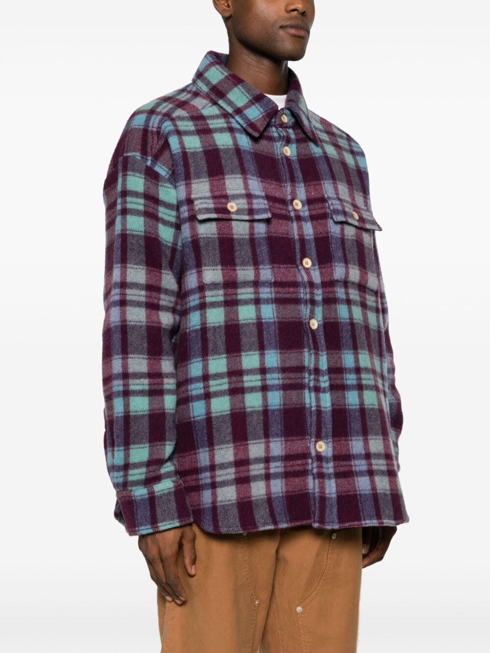 THE ELDER STATESMAN-felt check shacket-230259 BERRY