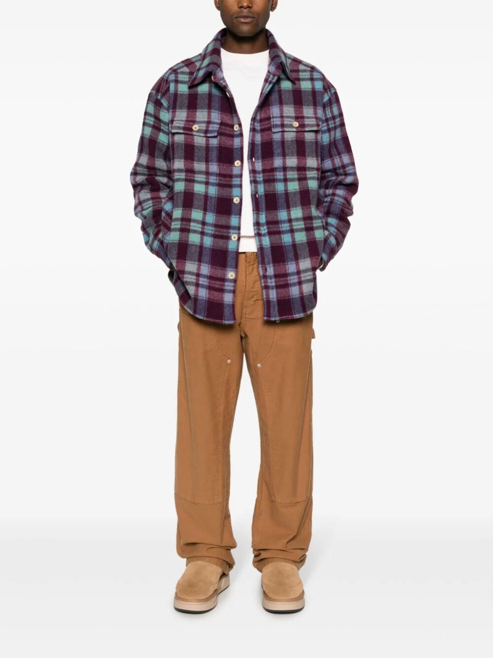 THE ELDER STATESMAN-felt check shacket-230259 BERRY