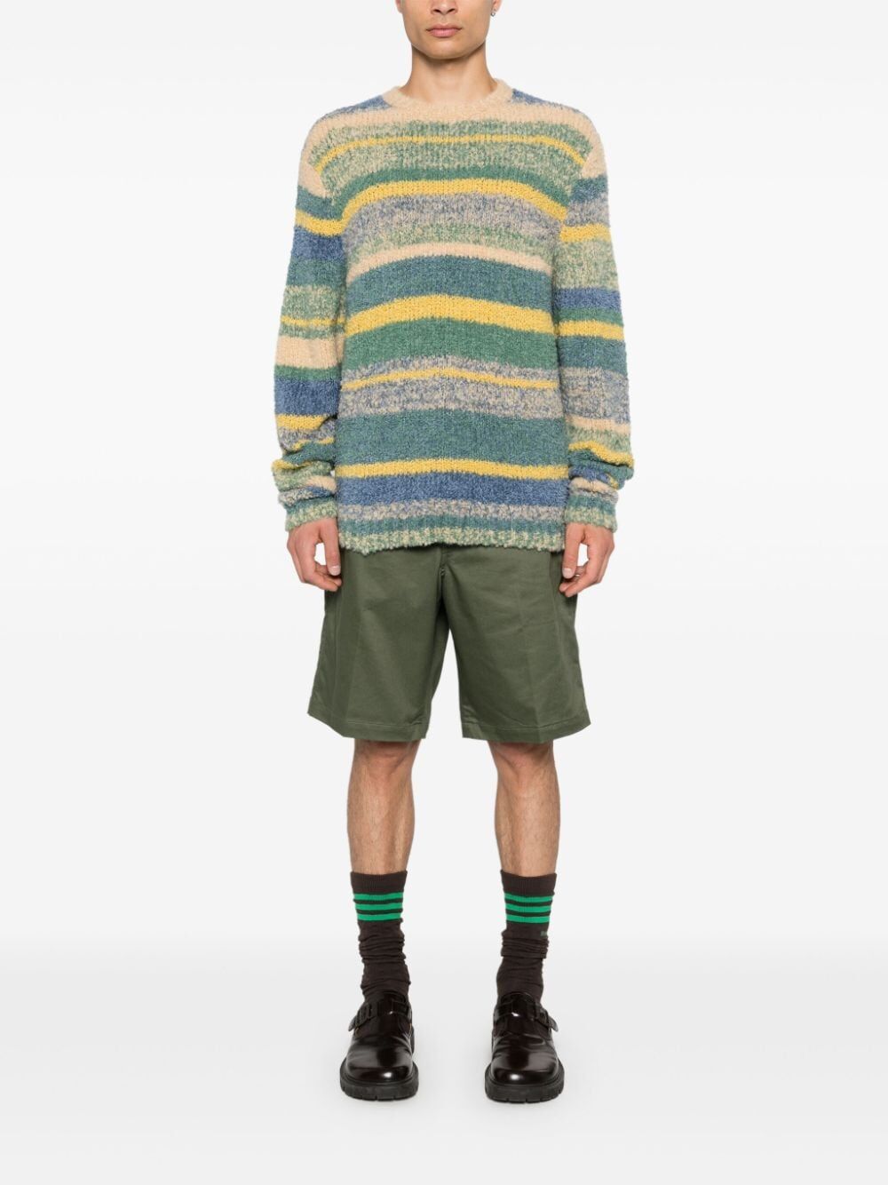 THE ELDER STATESMAN-STRIPED CREWNECK SWEATER-