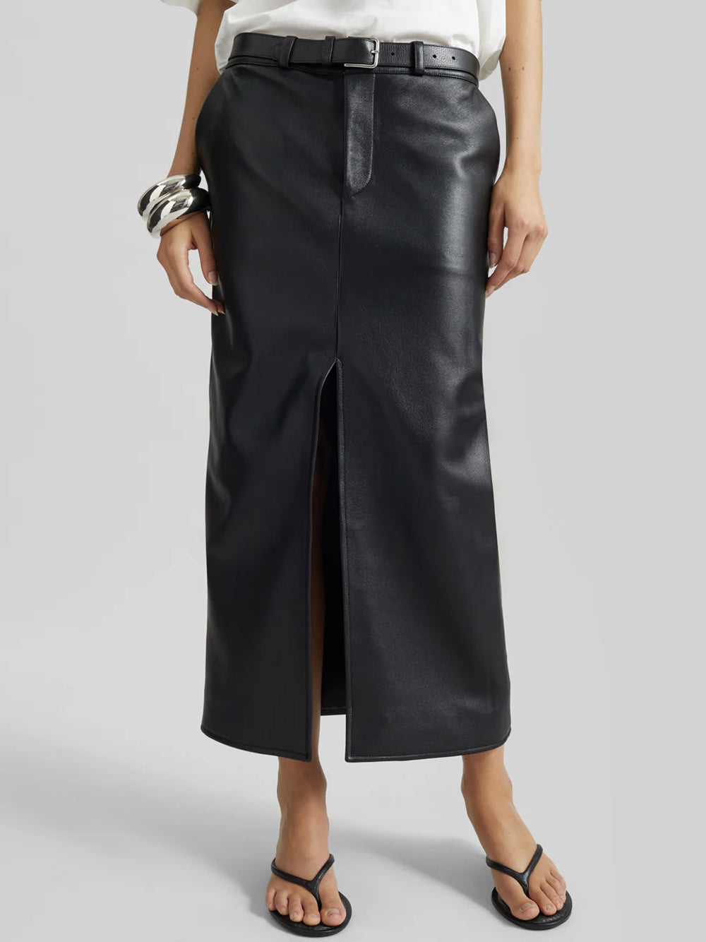 THE FRANKIE SHOP-MAYBELLE FAUX LEATHER FRONT SLIT PENCIL SKIRT-