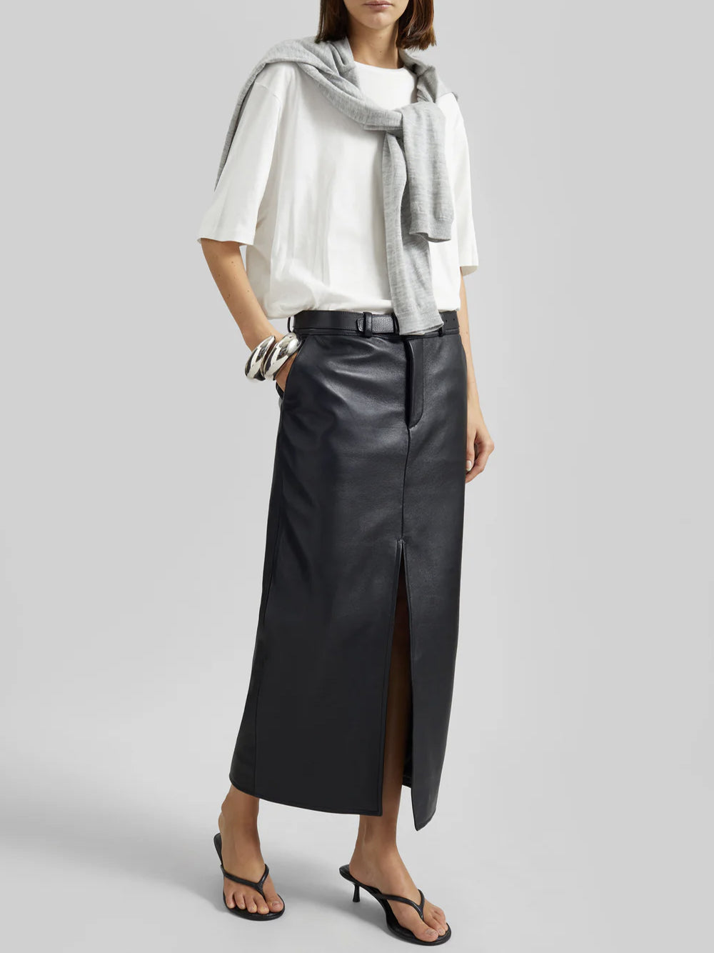 THE FRANKIE SHOP-MAYBELLE FAUX LEATHER FRONT SLIT PENCIL SKIRT-