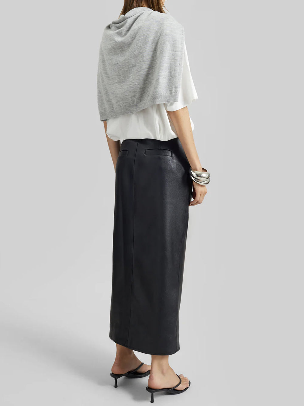 THE FRANKIE SHOP-MAYBELLE FAUX LEATHER FRONT SLIT PENCIL SKIRT-