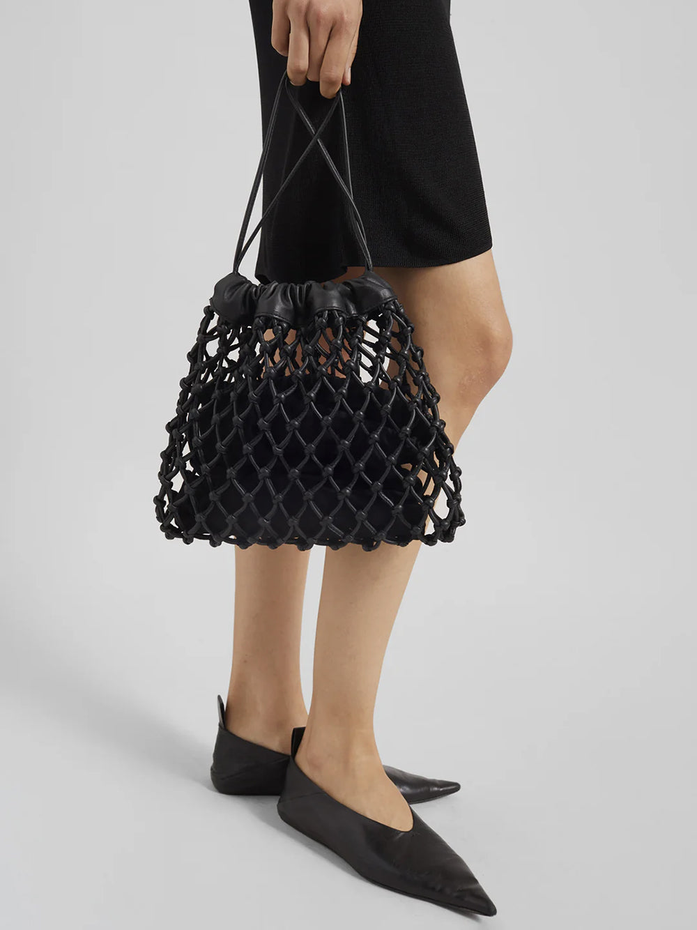 THE FRANKIE SHOP-MORGAN LEATHER MACRAME SMALL POUCH-