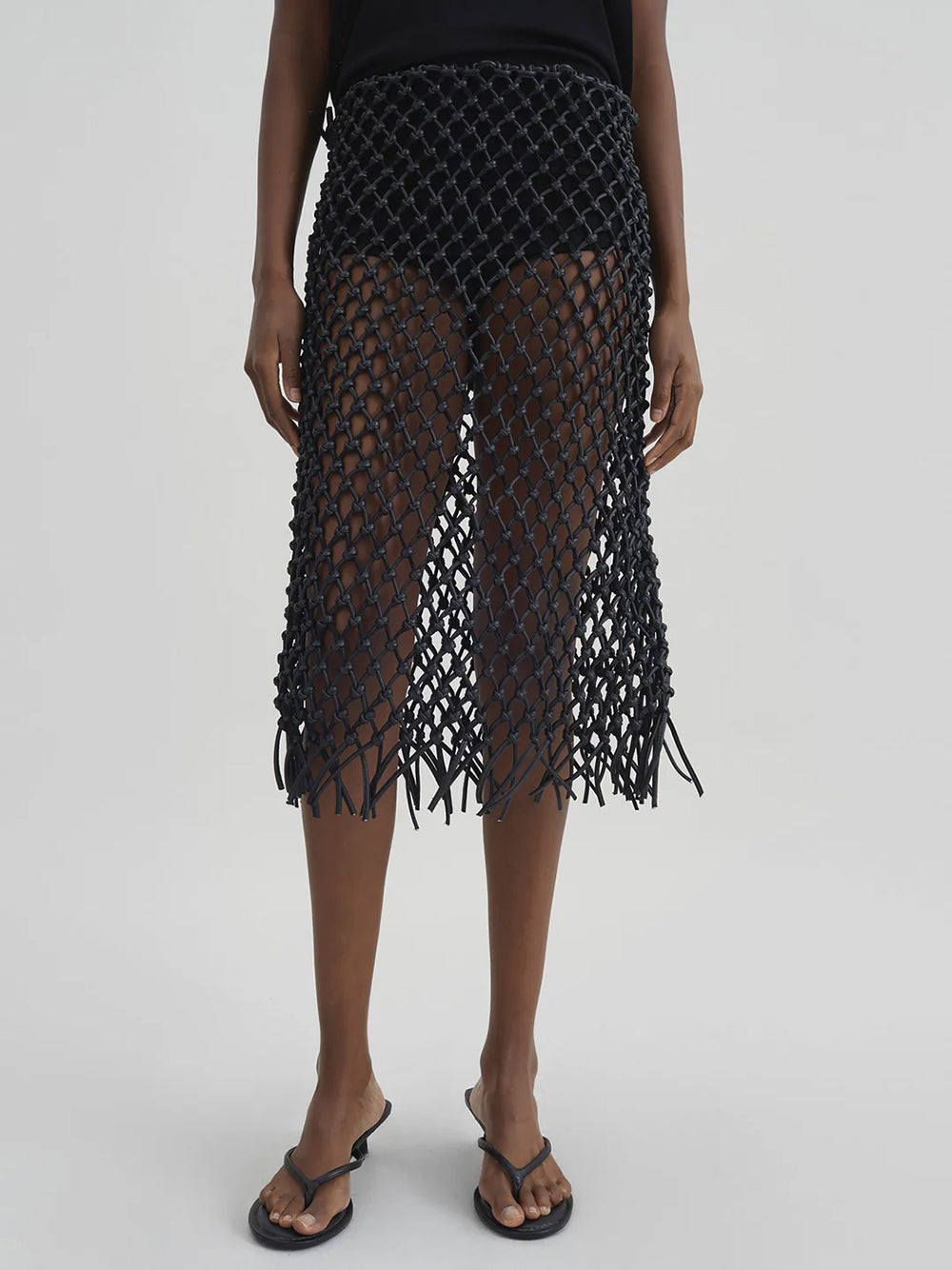 THE FRANKIE SHOP-NELAYA LEATHER MACRAME SKIRT-