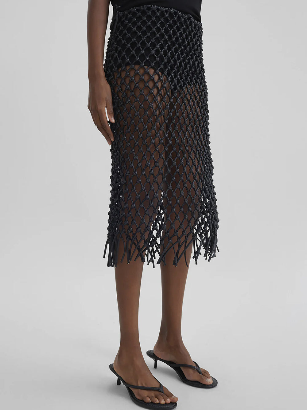 THE FRANKIE SHOP-NELAYA LEATHER MACRAME SKIRT-