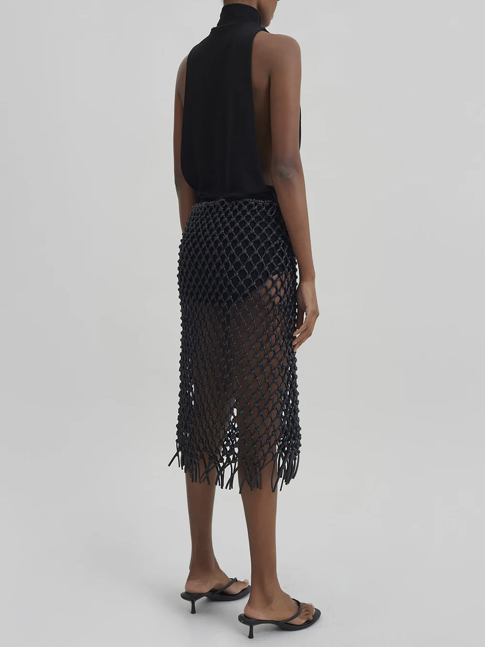 THE FRANKIE SHOP-NELAYA LEATHER MACRAME SKIRT-