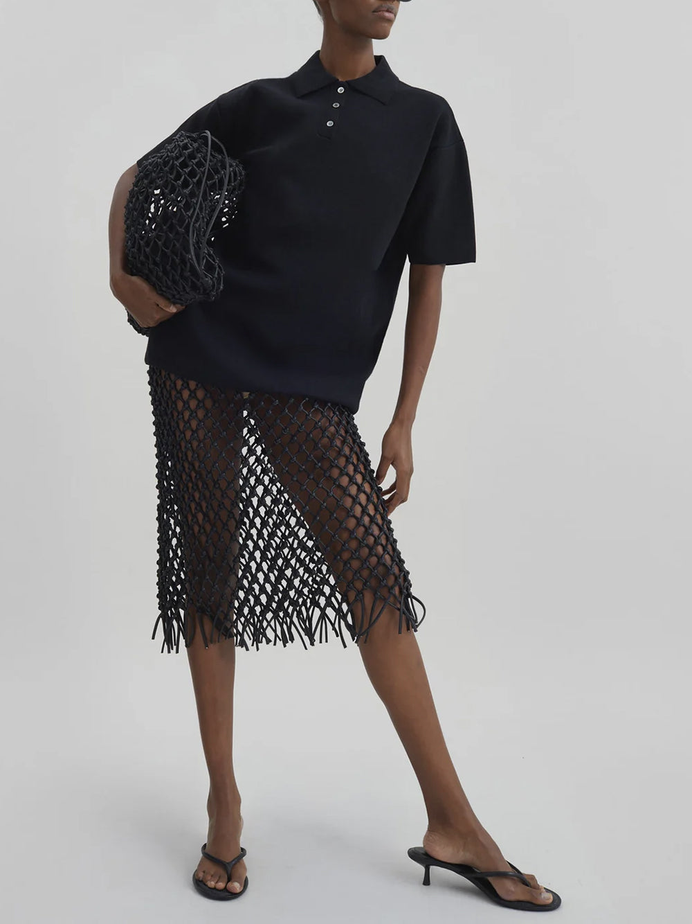 THE FRANKIE SHOP-NELAYA LEATHER MACRAME SKIRT-