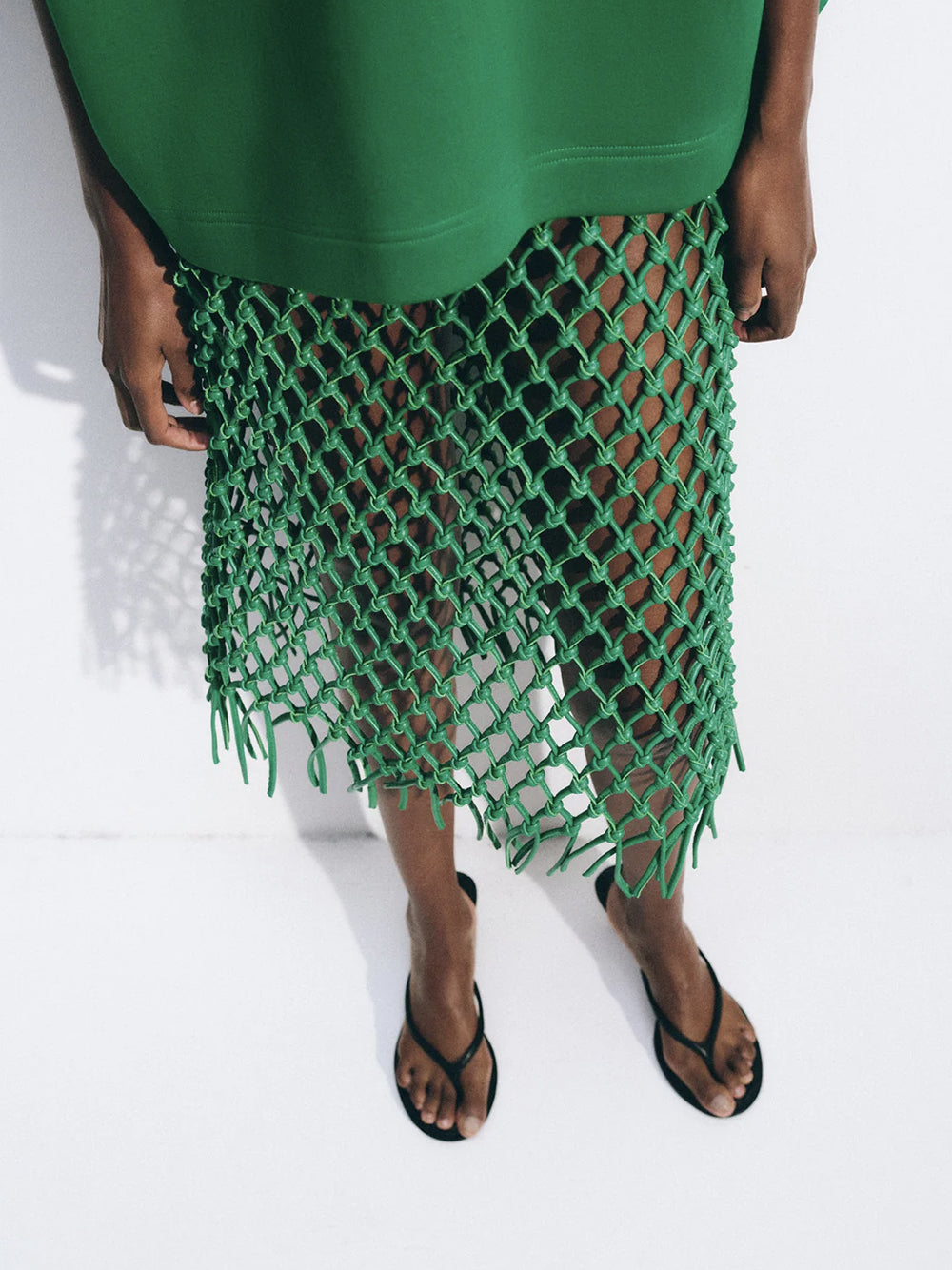 THE FRANKIE SHOP-NELAYA LEATHER MACRAME SKIRT-