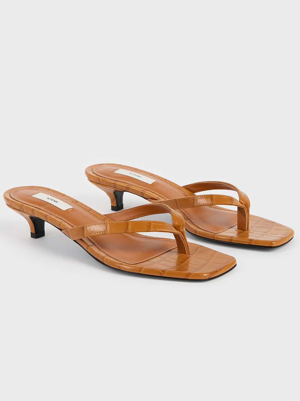 TOTEME-Croco-embossed heeled flip flops-