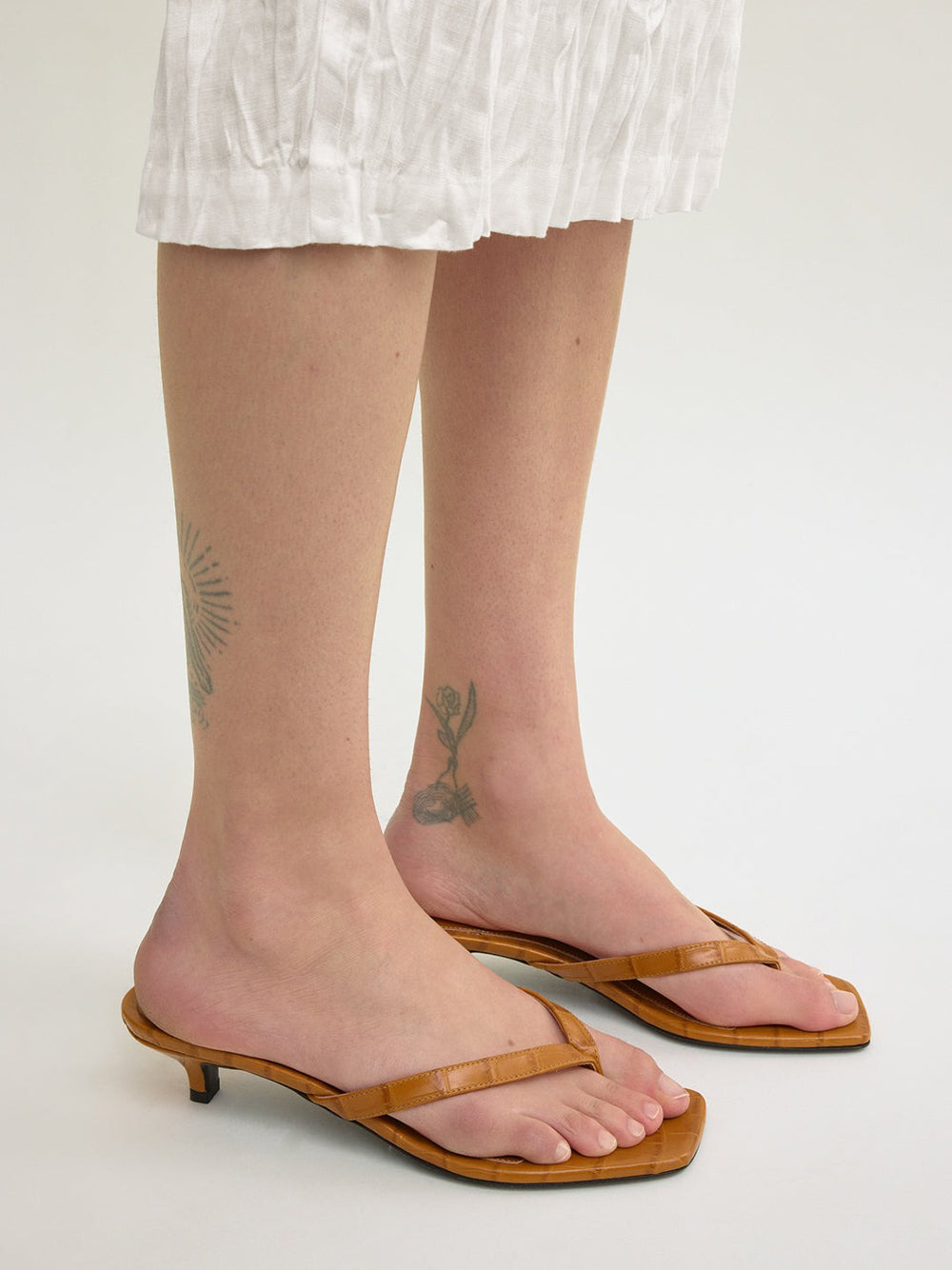 TOTEME-Croco-embossed heeled flip flops-