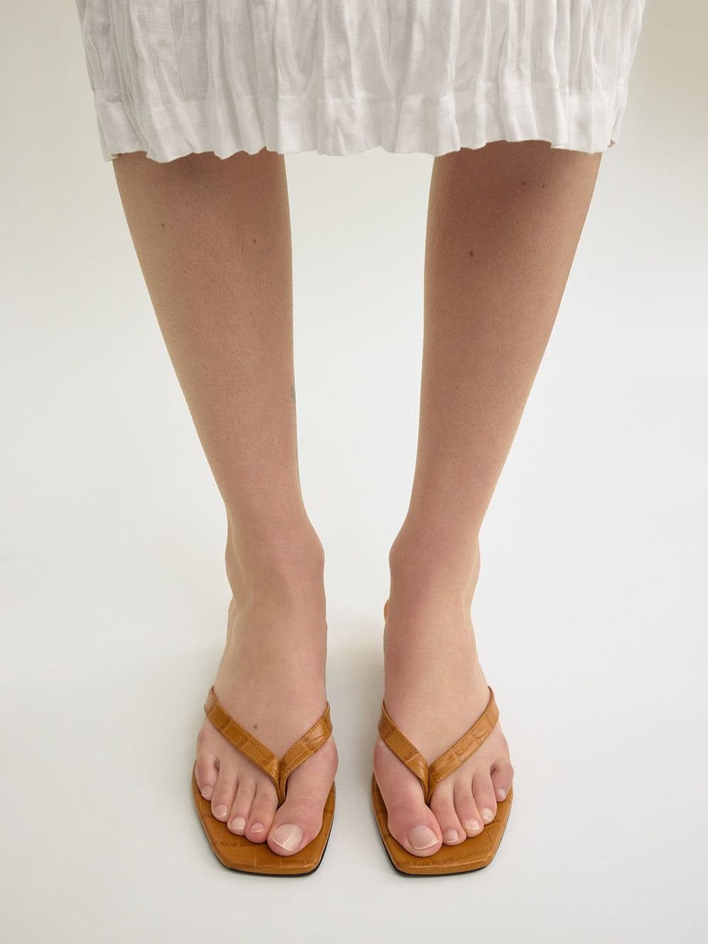 TOTEME-Croco-embossed heeled flip flops-