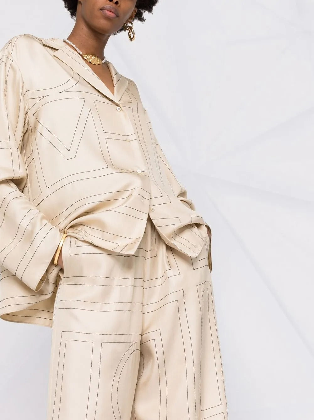 TOTEME-Monogram silk pj bottoms-