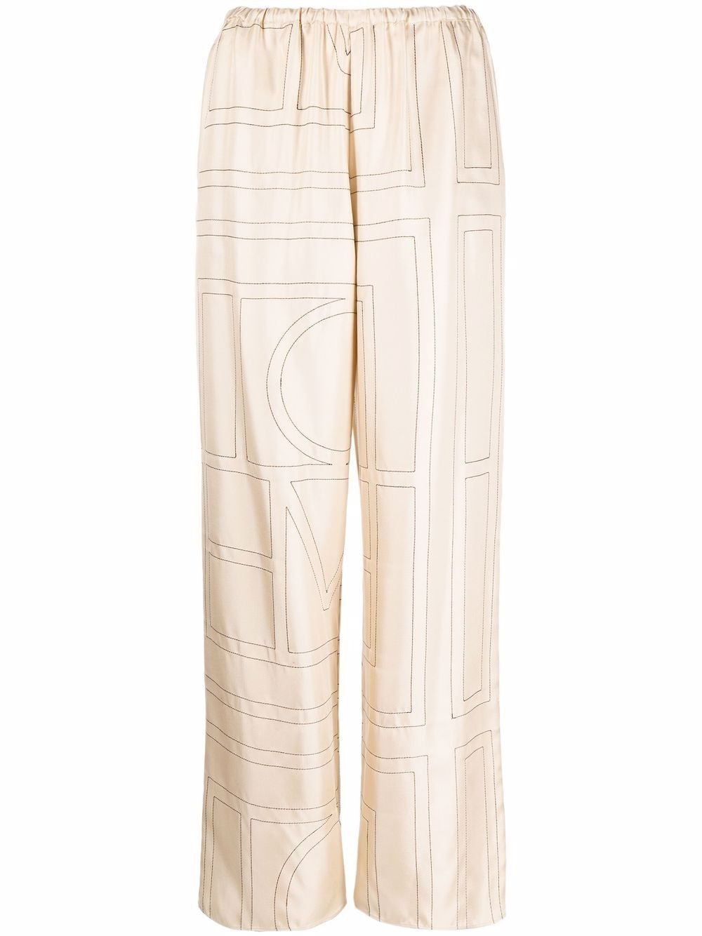 TOTEME-Monogram Silk Pj Bottoms-213255707 IVORY MONOGRAM 926