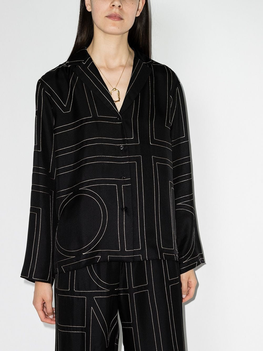 Monogram silk pj top