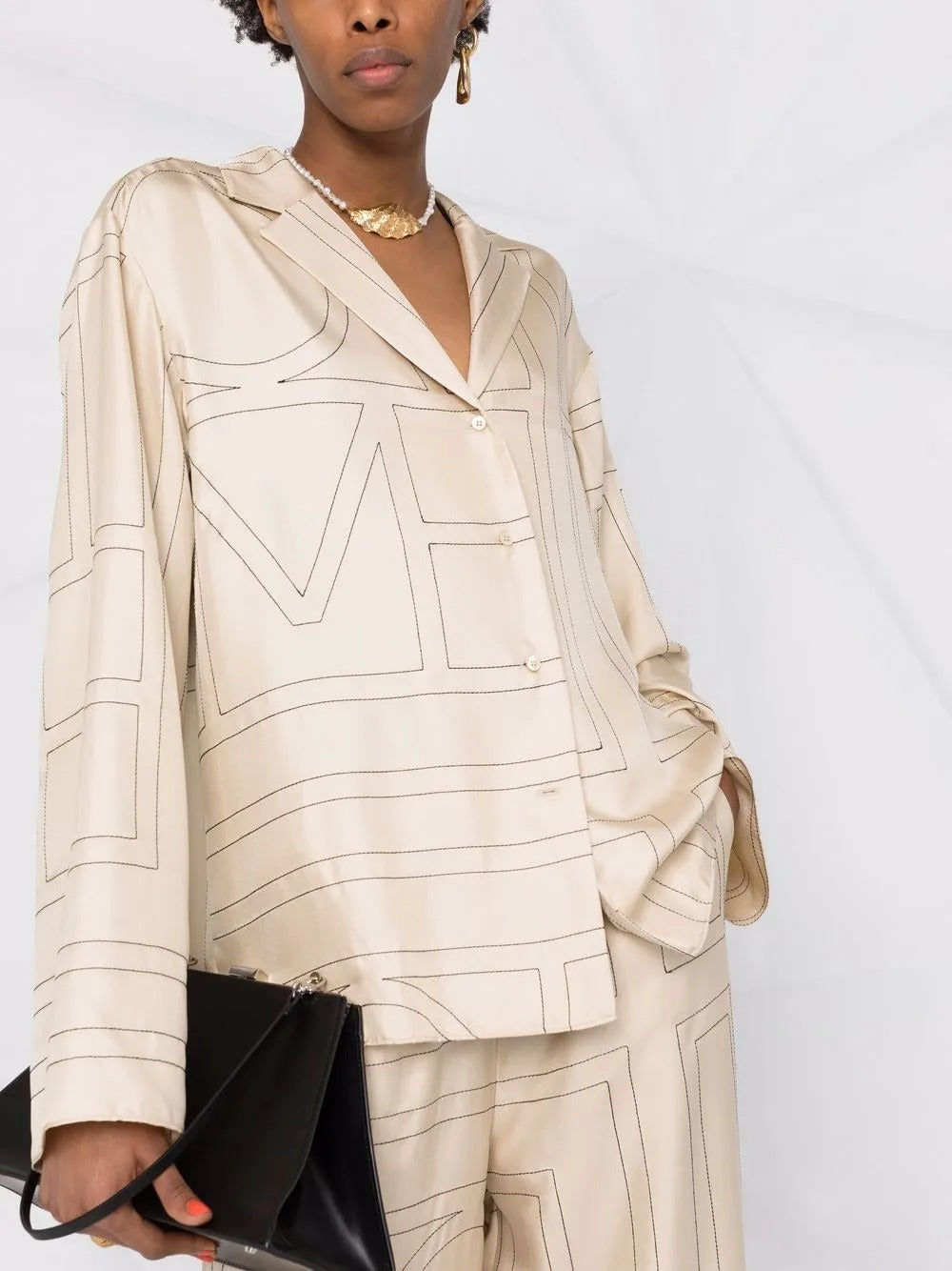 Monogram silk pj top