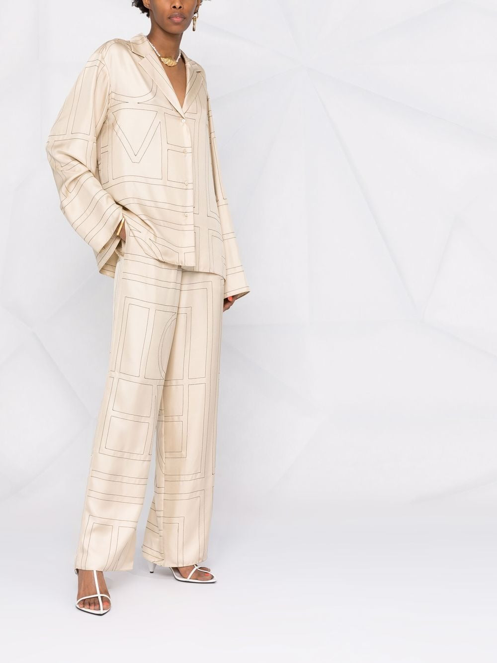Monogram silk pj top
