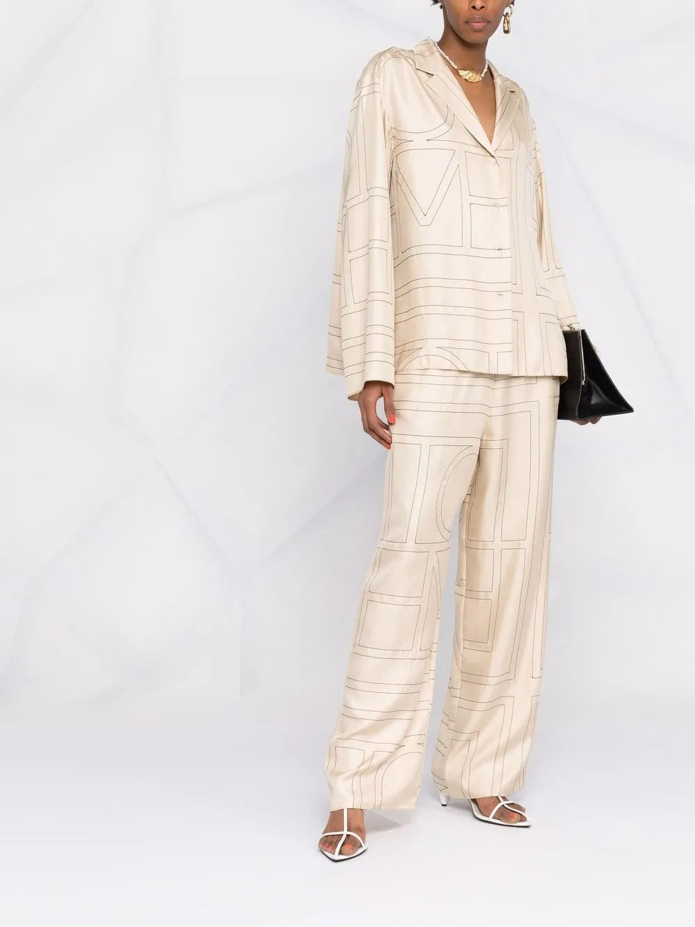 Monogram silk pj top