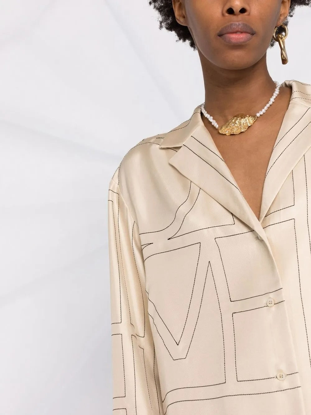 Monogram silk pj top