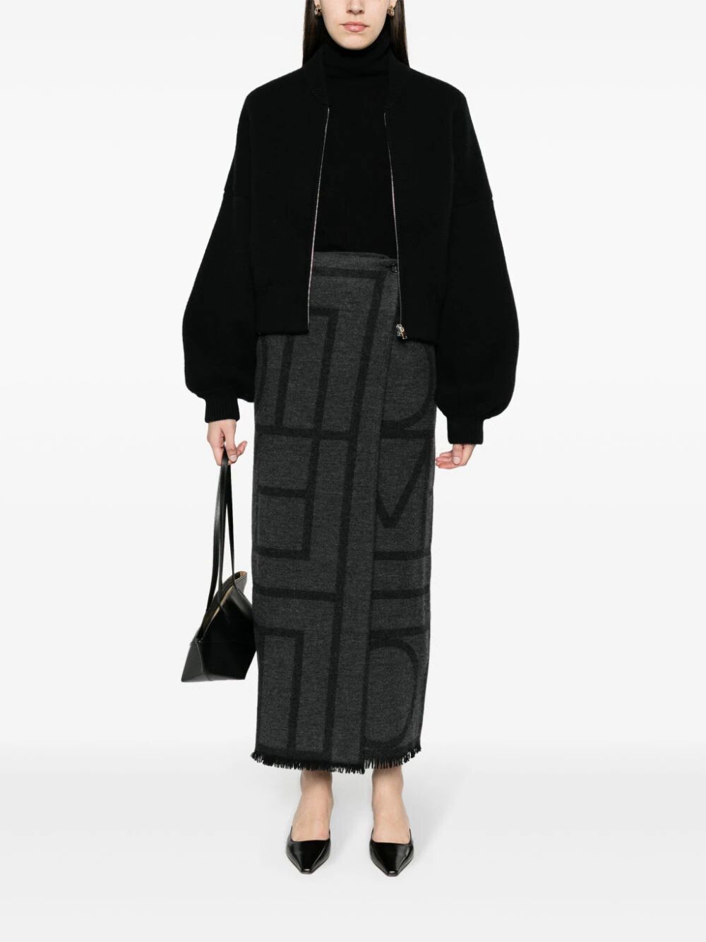 Wrb Monogram TOTEME-Monogram winter sarong-241WRB1014FB0069 DARK GREY MELANGE 083 – Dope