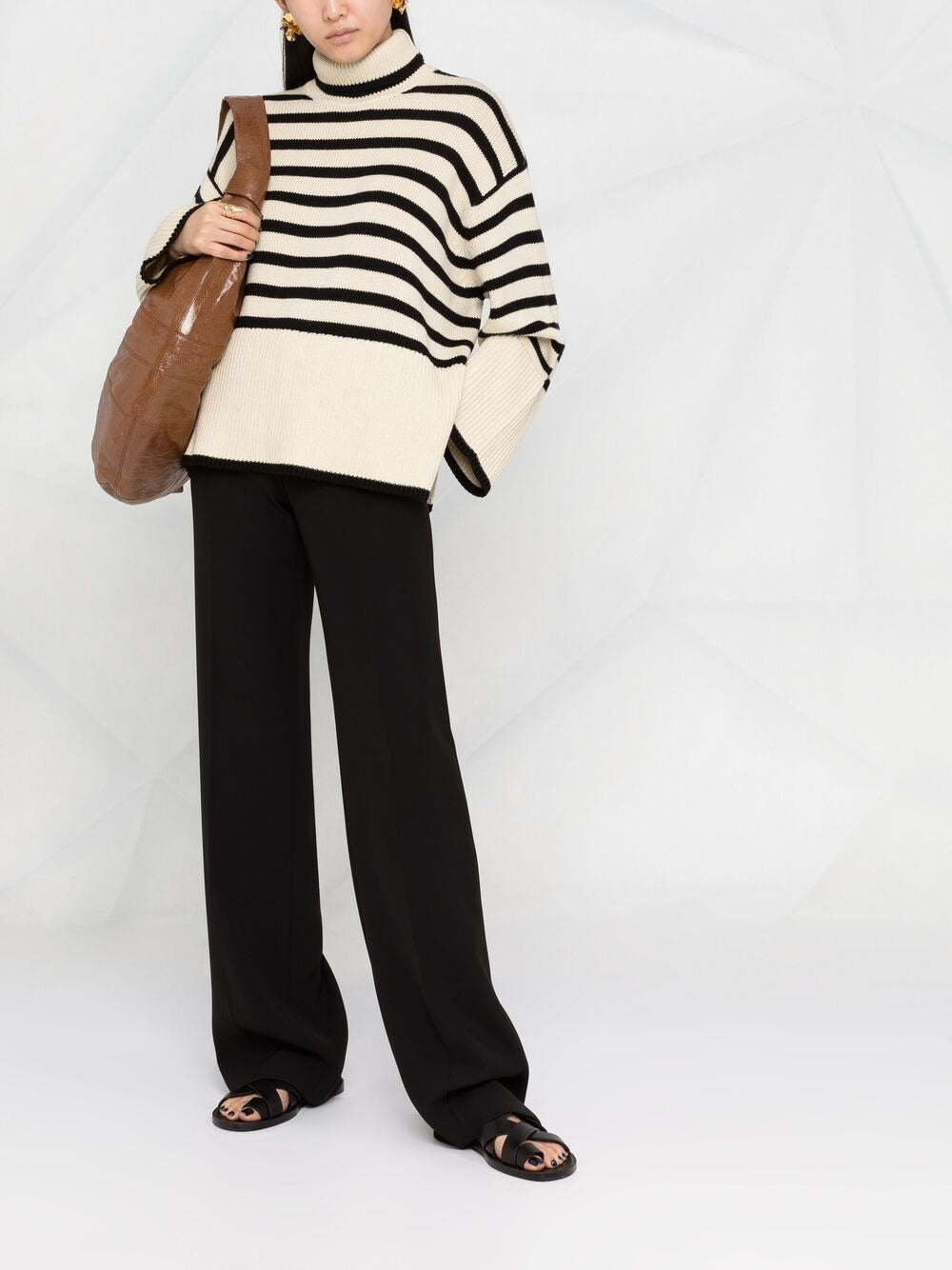 TOTEME-Signature Stripe Turtleneck-212562758 LIGHT SAND STRIPE 876