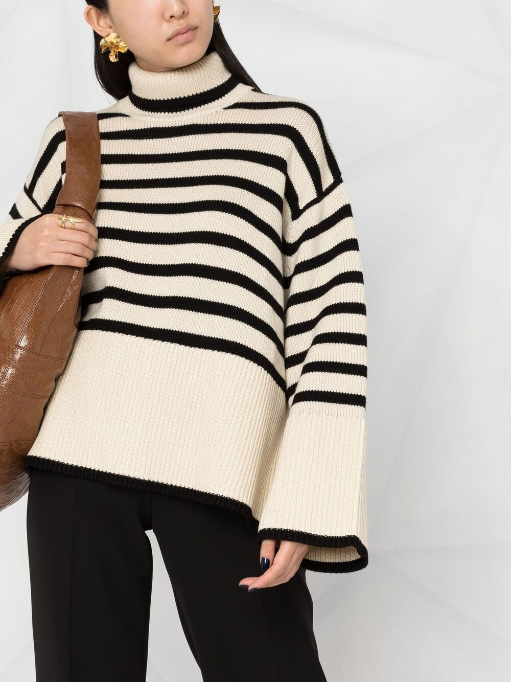 TOTEME-Signature Stripe Turtleneck-212562758 LIGHT SAND STRIPE 876