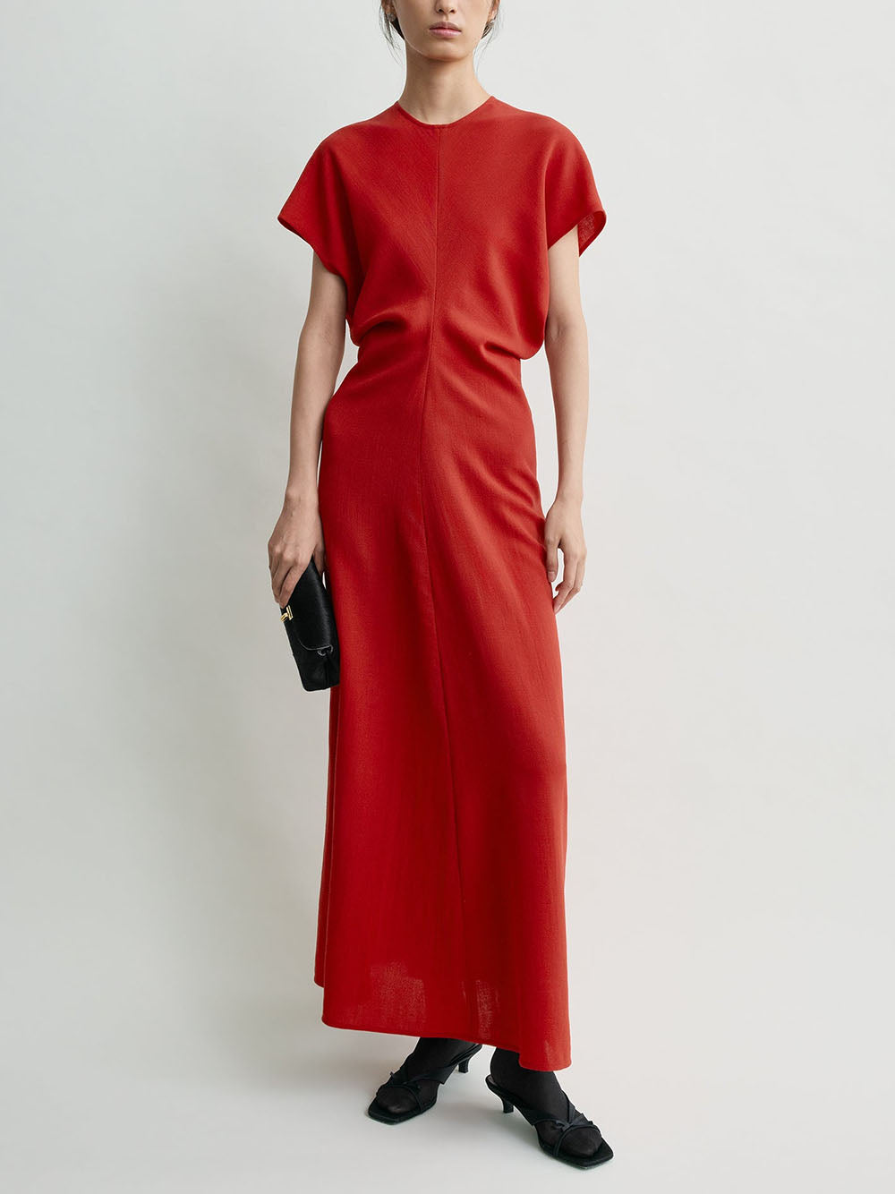 toteme red dress Slouch Waist gathered wool-crepe maxi dress - red