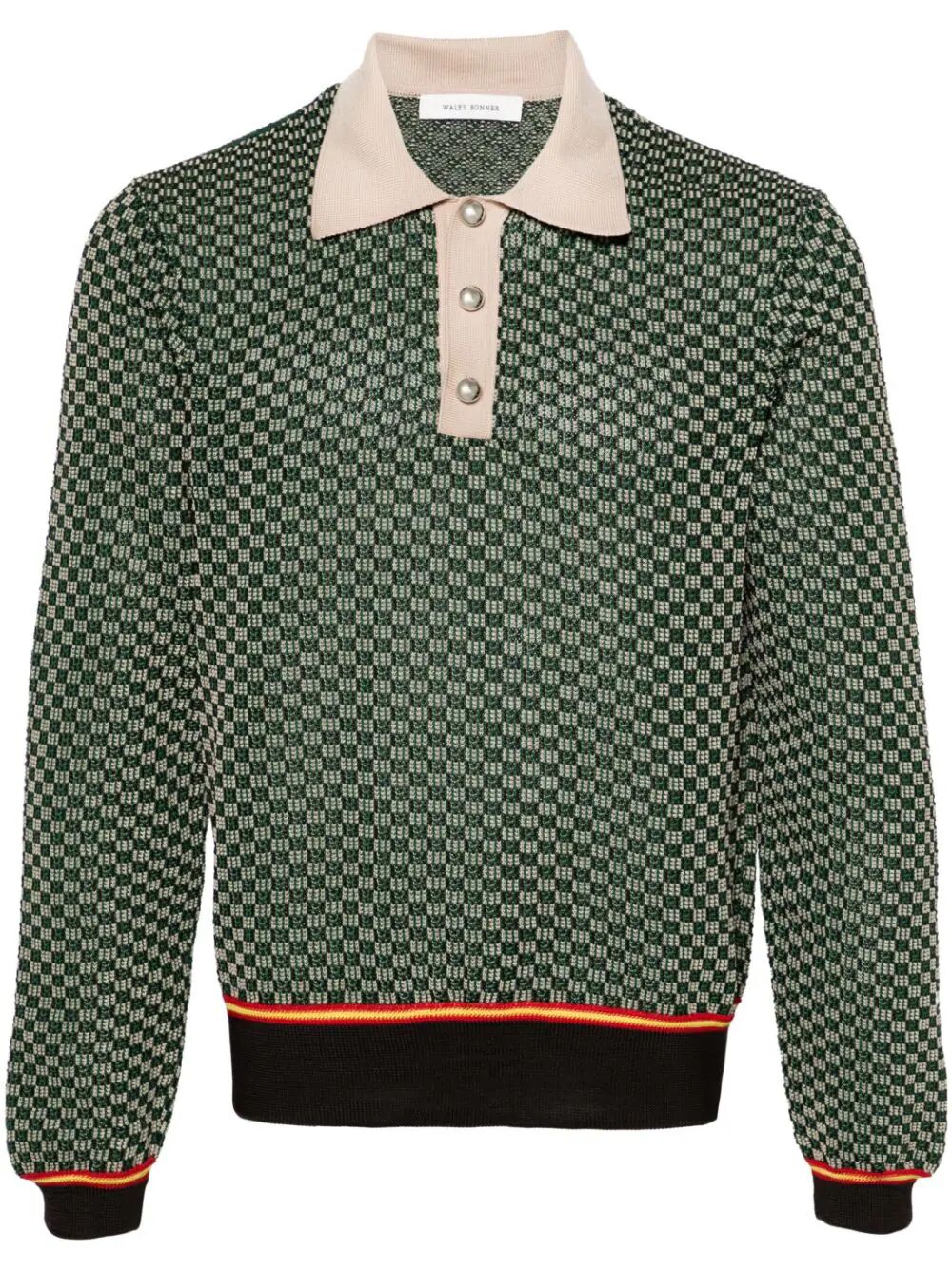 WALES BONNER-VALLEY KNIT POLO-MS24KN06 PL03 799 GREEN, BROWN & BEIGE